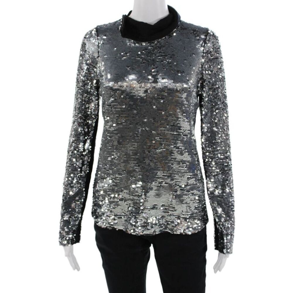 Dondup Womens Mock Neck Long Sleeve Black Top Zip 80s Size M